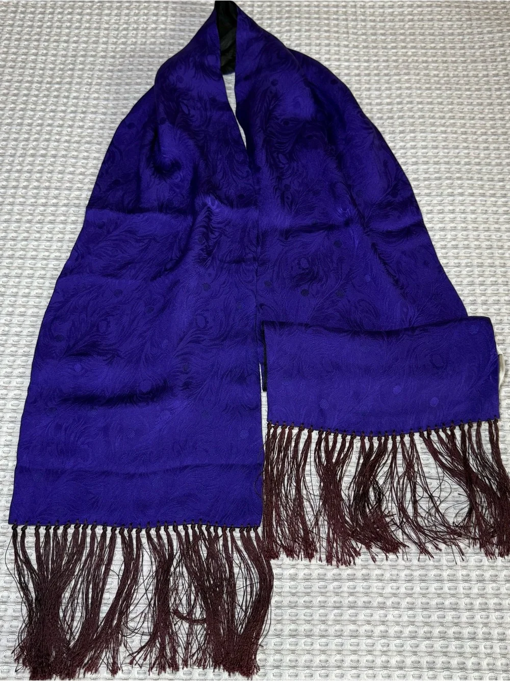 Perry Ellis Vintage 100% Silk Scarf Wrap Stole Grannycore Black Purple Oblong